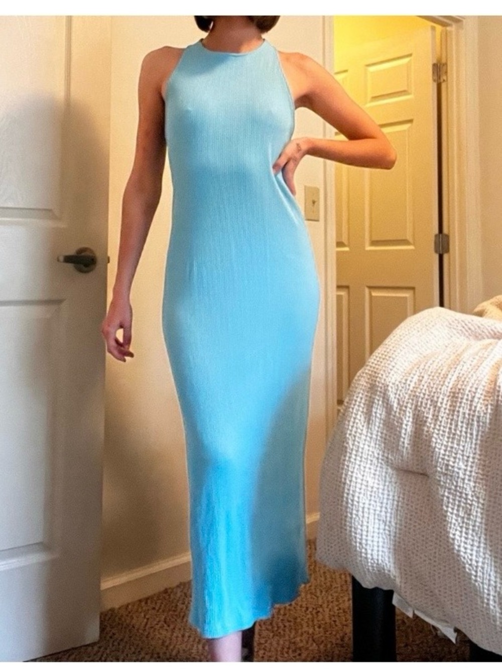 H&M Aqua Ribbed Sleeveless Maxi Dress